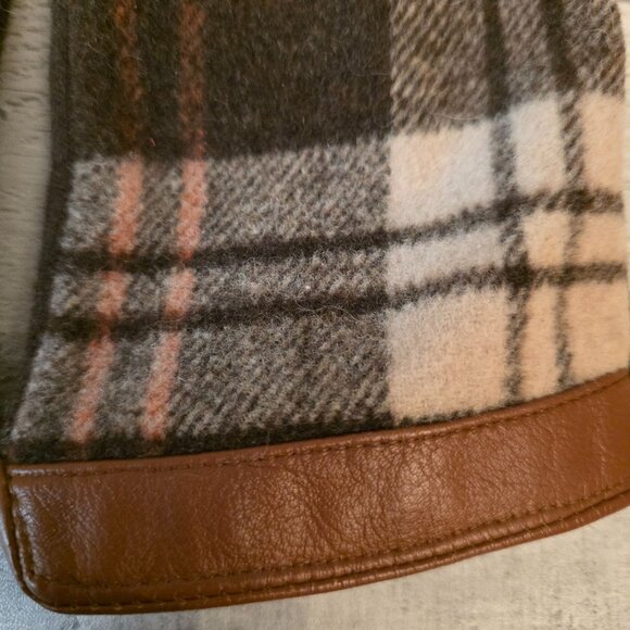 Womens Plaid Wool-Blend Gloves  Faux Leather Trim Touchscreen Fingers Size S-M - Picture 2 of 4